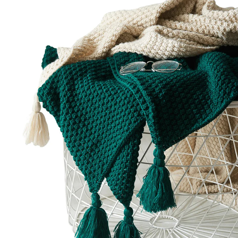 Manta Tejida Decorativa | Diseño Con Borlas-Blanket-SeemSeem
