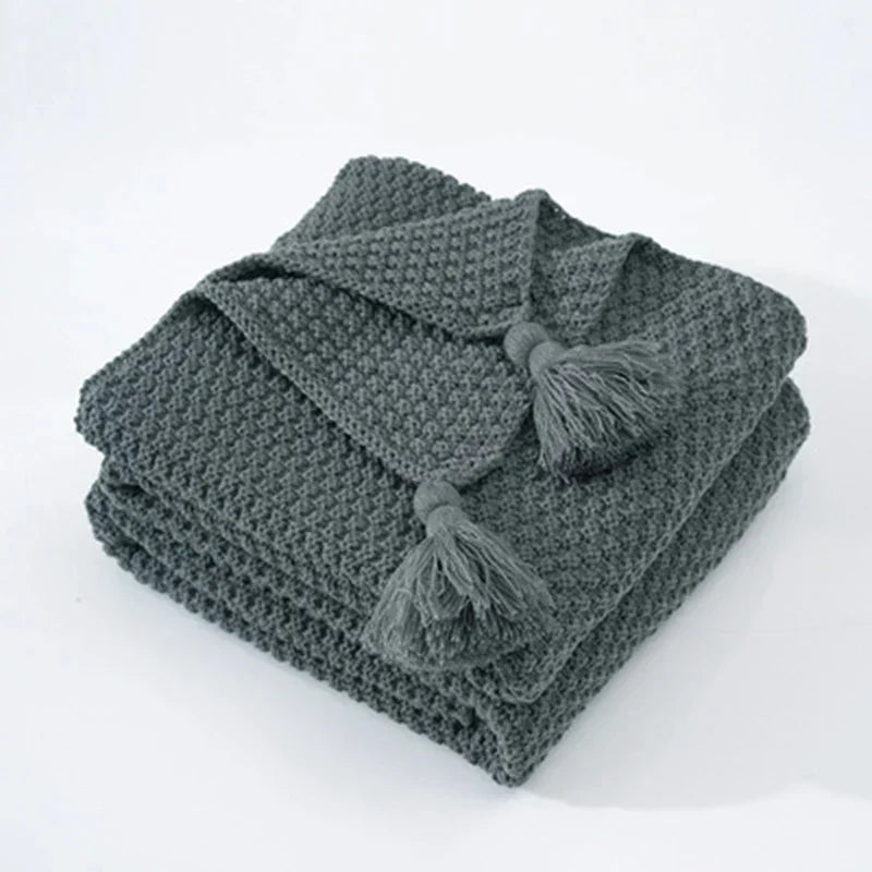 Manta Tejida Decorativa | Diseño Con Borlas-Blanket-SeemSeem