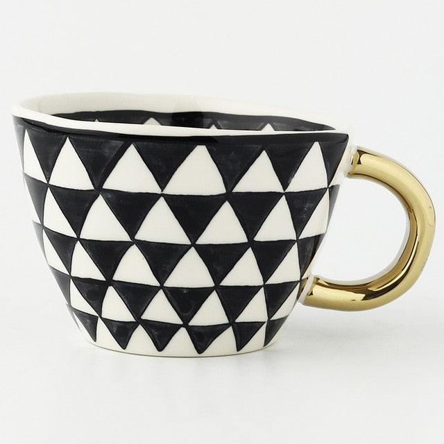 Taza de Cerámica con Asa Dorada | Diseño Geométrico Moderno-mugs-SeemSeem