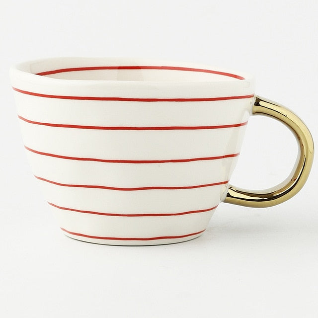 Taza de Cerámica con Asa Dorada | Diseño Geométrico Moderno-mugs-SeemSeem