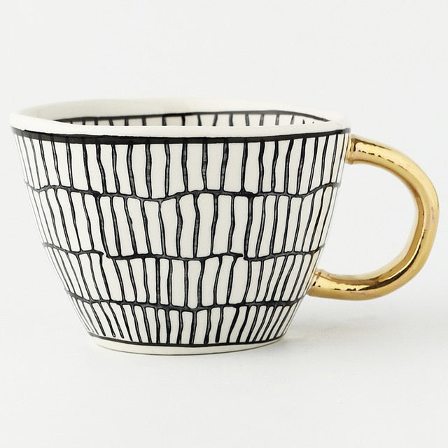 Taza de Cerámica con Asa Dorada | Diseño Geométrico Moderno-mugs-SeemSeem
