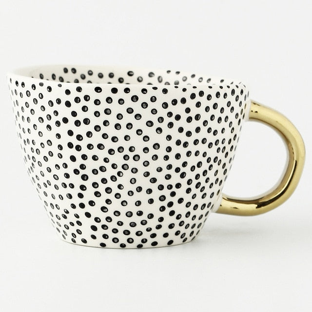 Taza de Cerámica con Asa Dorada | Diseño Geométrico Moderno-mugs-SeemSeem