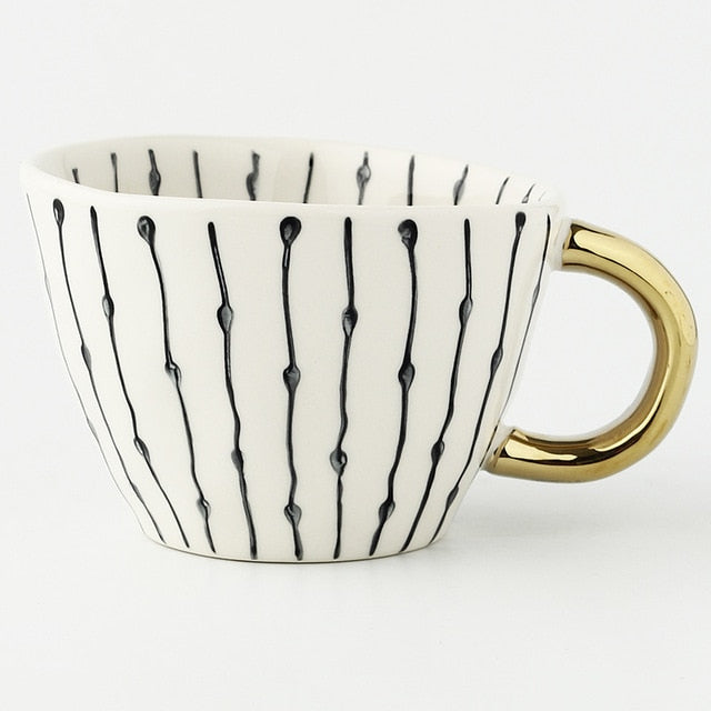 Taza de Cerámica con Asa Dorada | Diseño Geométrico Moderno-mugs-SeemSeem