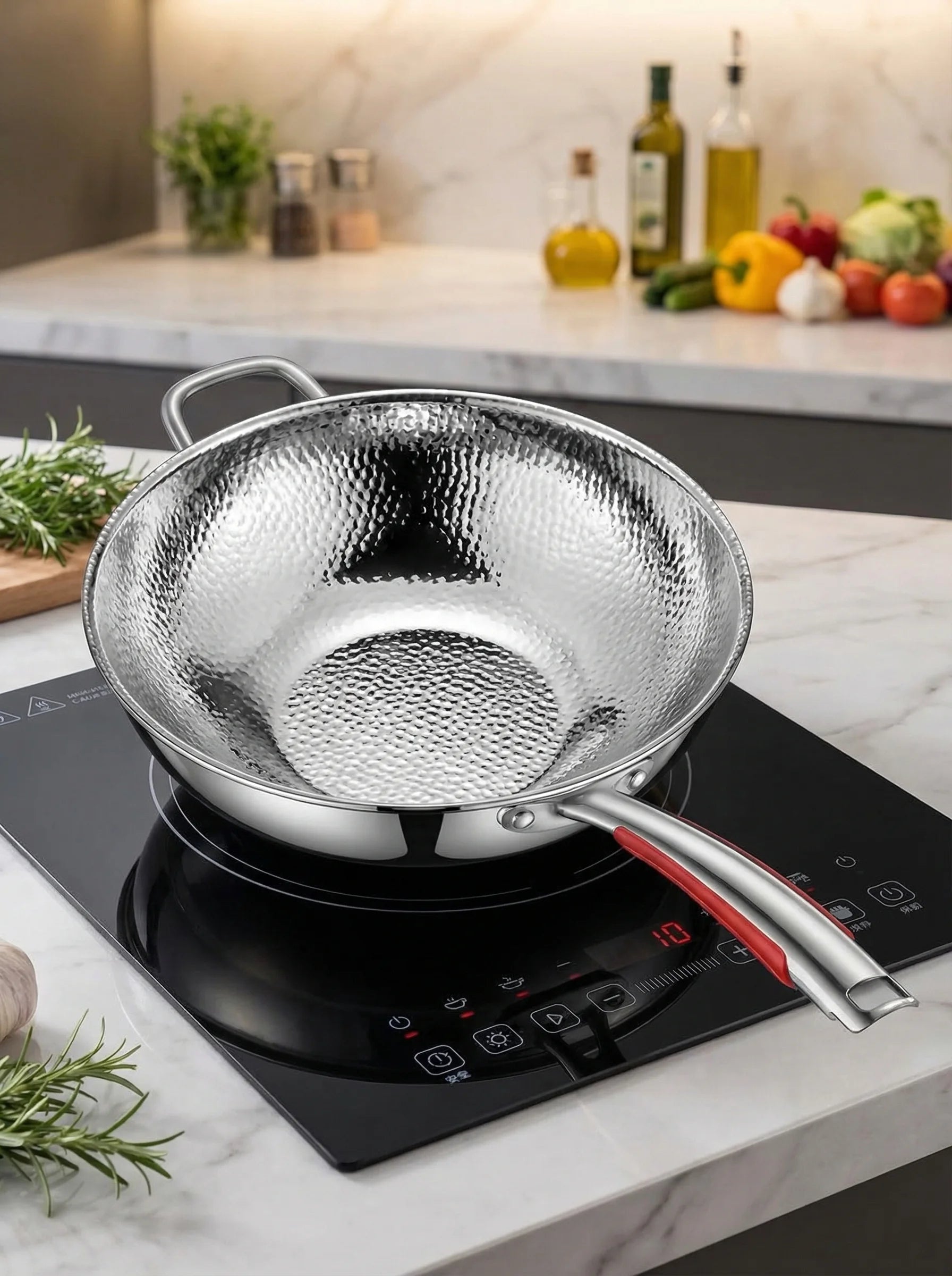 Induktions-Wok-Pfanne | Edelstahl-Wok zum Kochen und Braten - SeemSeem