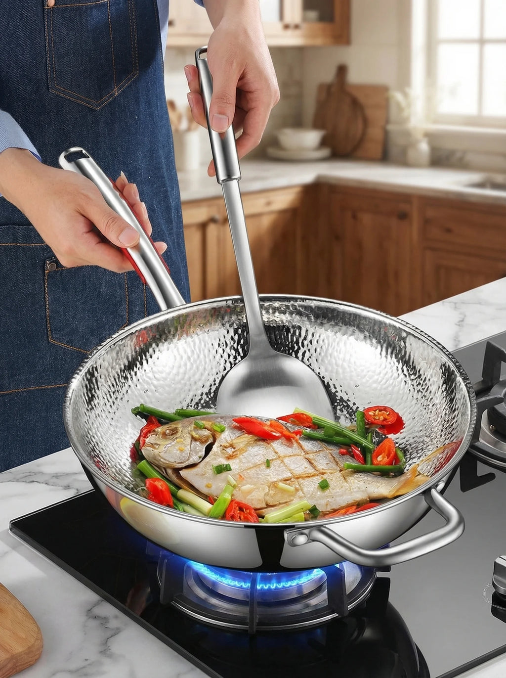 Wok-Pfanne für Induktion | Edelstahl-Wok zum Kochen und Braten – SeemSeem