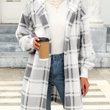 Cappotto da donna a quadri con cappuccio | Tessuto pile