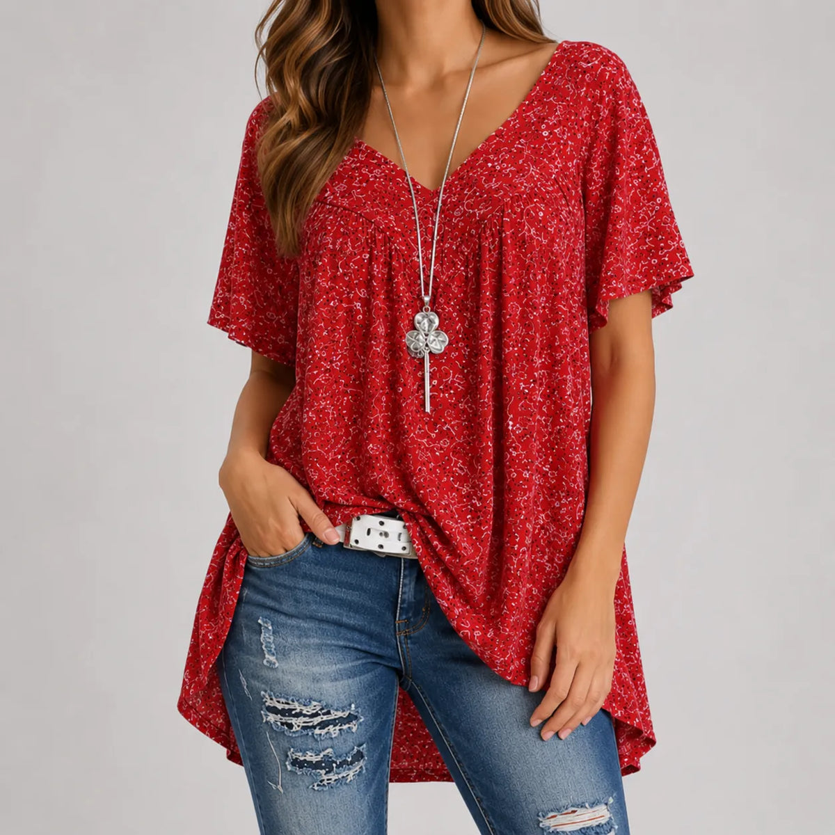 Blusa Con Cuello De Pico Para Mujer | Estampado Floral · SeemSeem