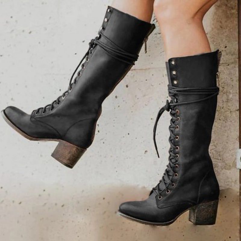 Botas Altas Con Cordones Para Mujer | Tacón Bloque · SeemSeem