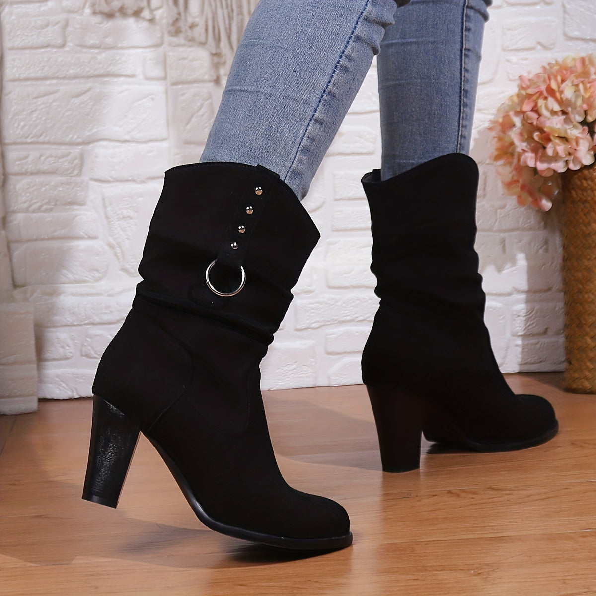 Botas De Tacón Fruncidas Para Mujer | Ante · SeemSeem