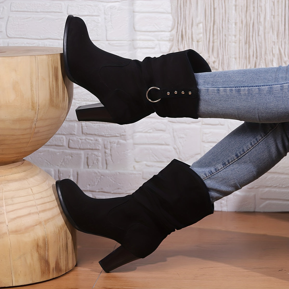 Botas De Tacón Fruncidas Para Mujer | Ante · SeemSeem