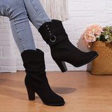 Bottes froncées à talon pour femme | daim