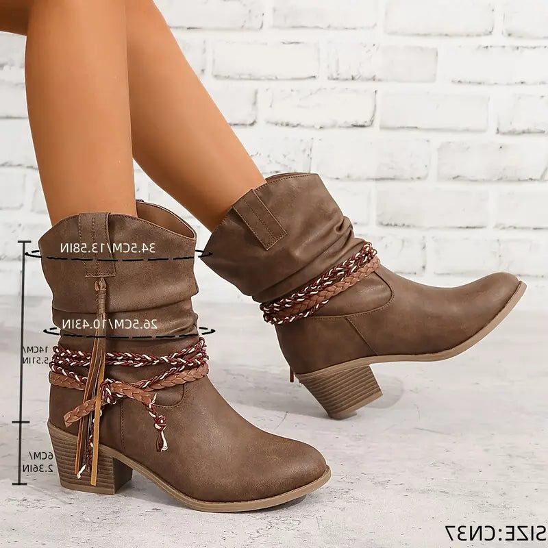 Botas Para Mujer Estilo Western | Trenzado Decorativo · SeemSeem