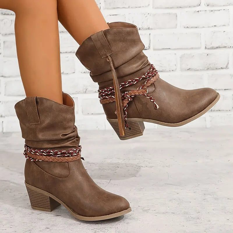 Botas Para Mujer Estilo Western | Trenzado Decorativo · SeemSeem