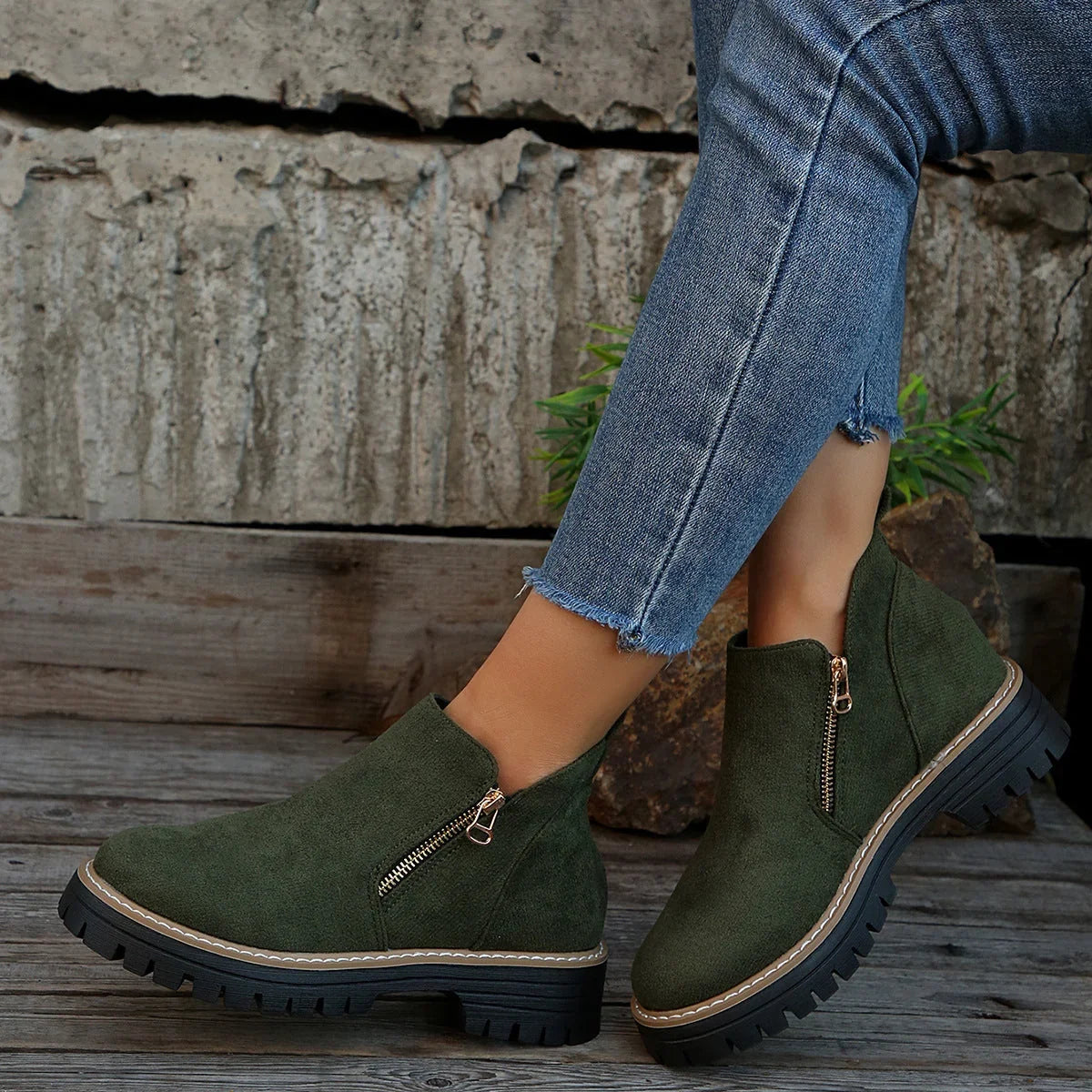 Botines Con Cremallera Lateral Para Mujer | Ante · SeemSeem