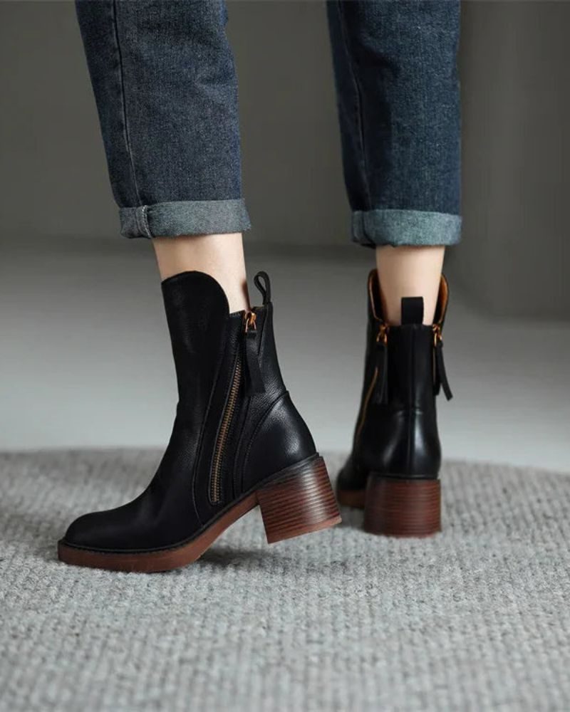 Botines Con Cremallera Para Mujer | Tacón Ancho · SeemSeem