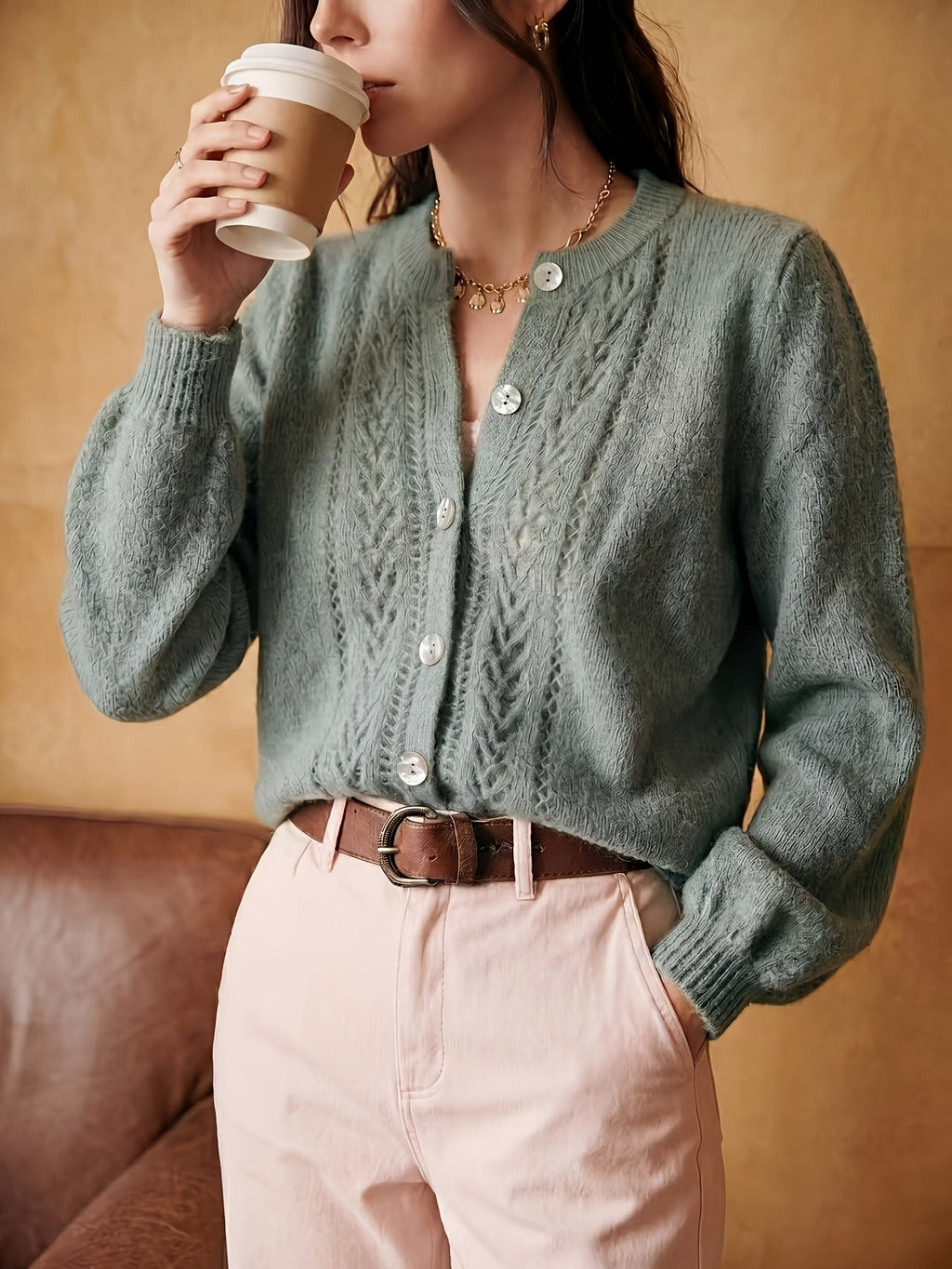 Cárdigan Con Botones Para Mujer | Punto Trenzado · SeemSeem