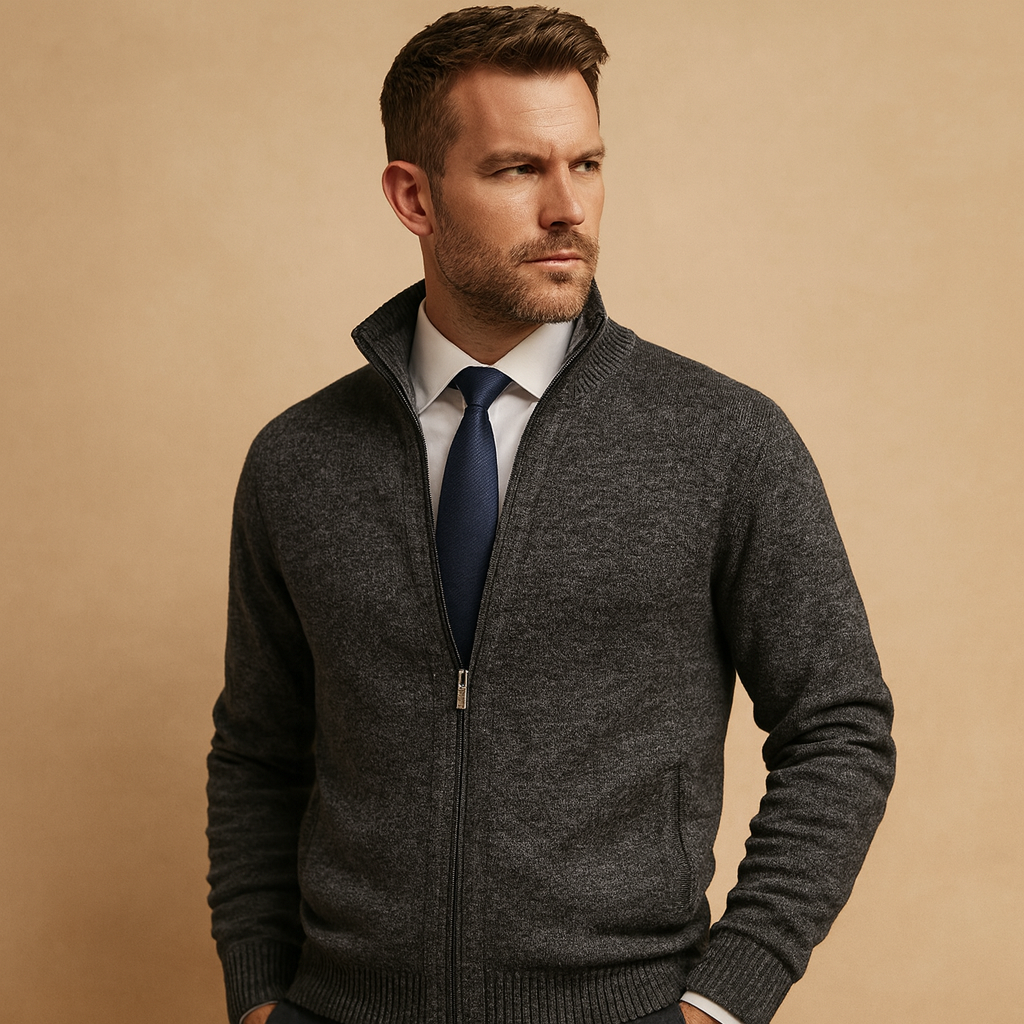 Cárdigan Con Cremallera Para Hombre | Cuello Alzado · SeemSeem