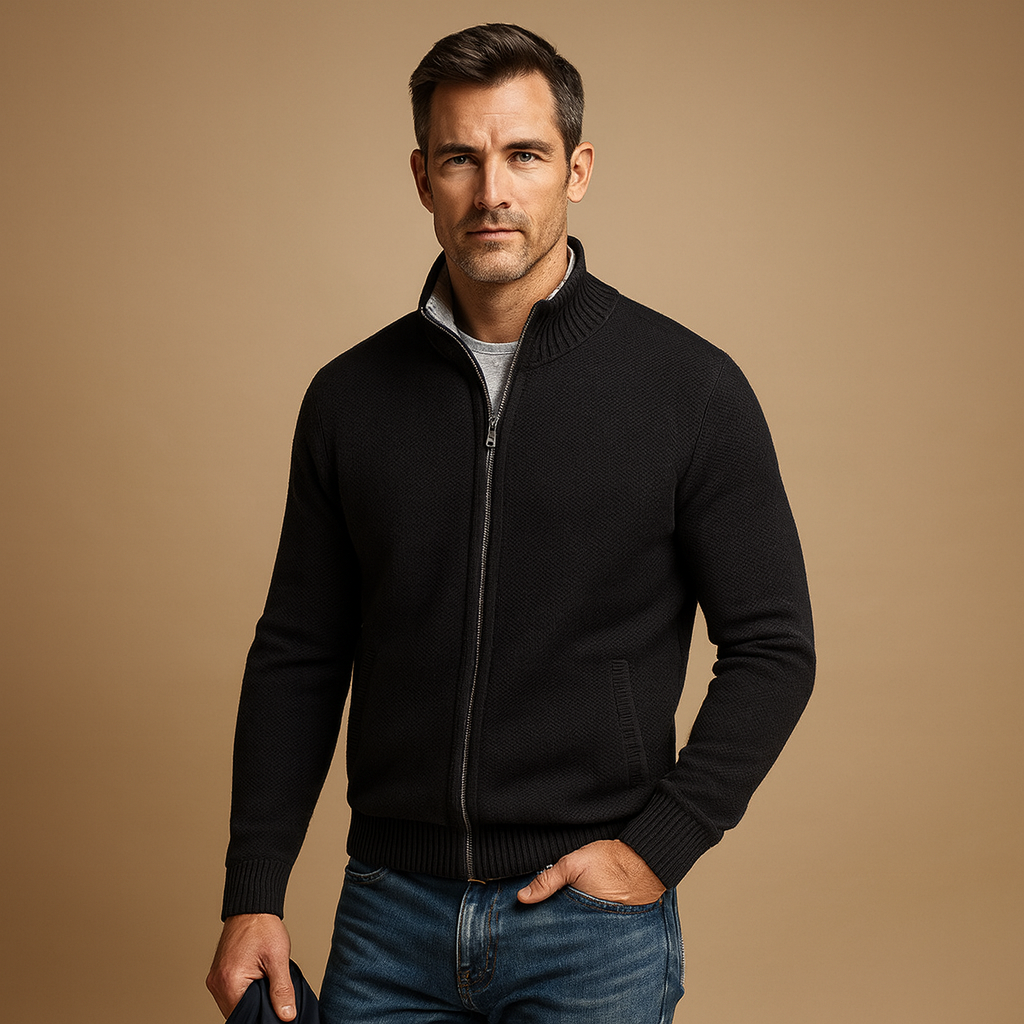 Cárdigan Con Cremallera Para Hombre | Cuello Alzado · SeemSeem