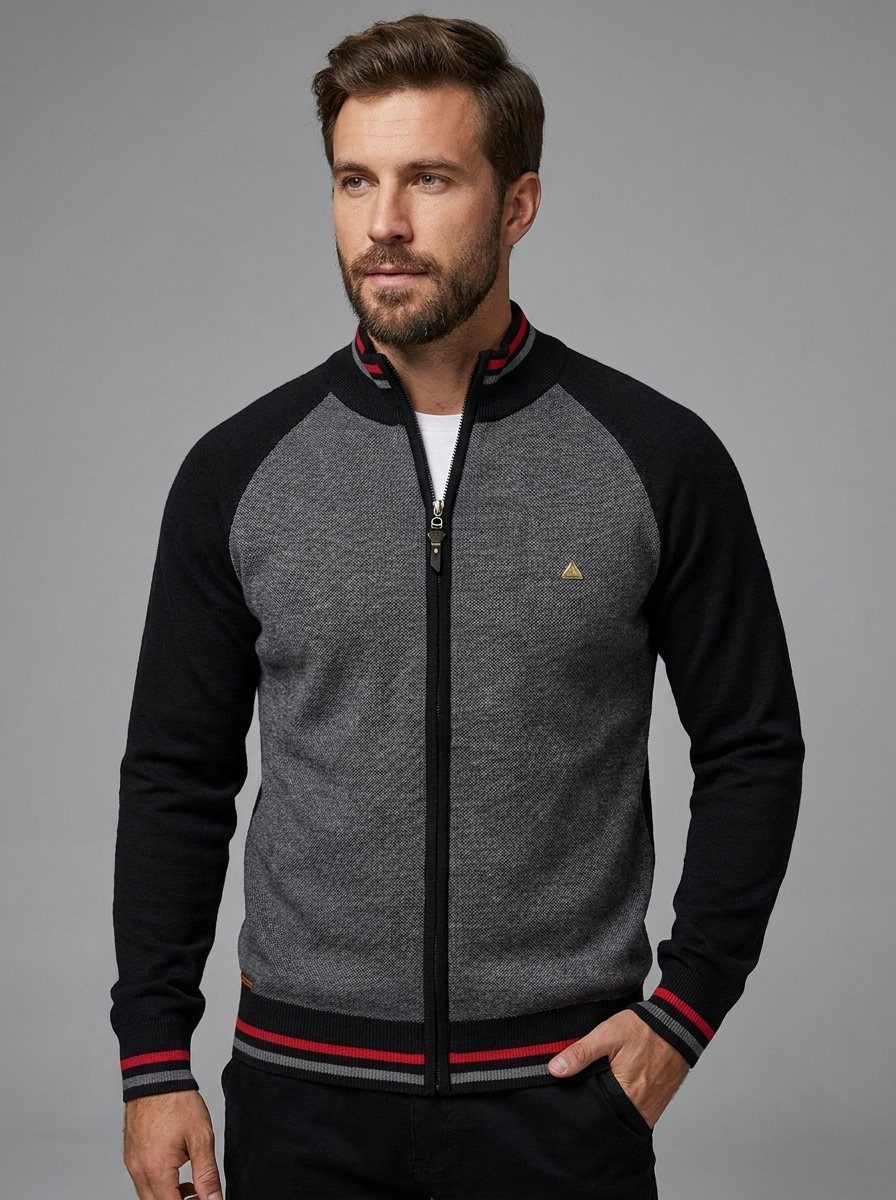 Cárdigan Con Cremallera Para Hombre | Cuello Alzado