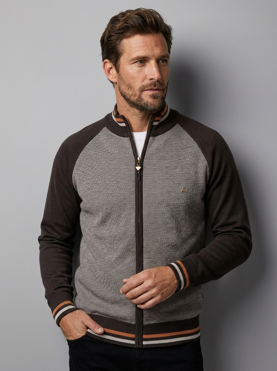 Cárdigan Con Cremallera Para Hombre | Cuello Alzado