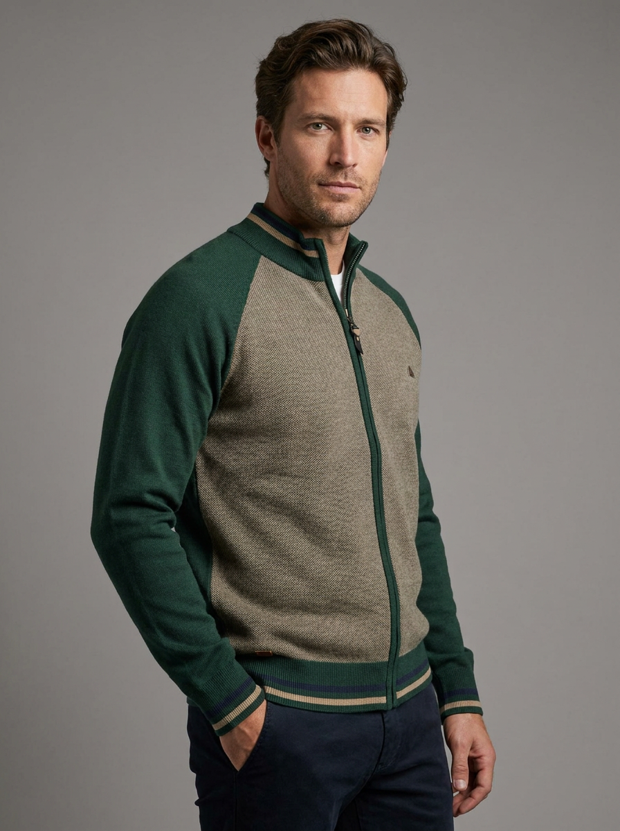 Cárdigan Con Cremallera Para Hombre | Cuello Alzado