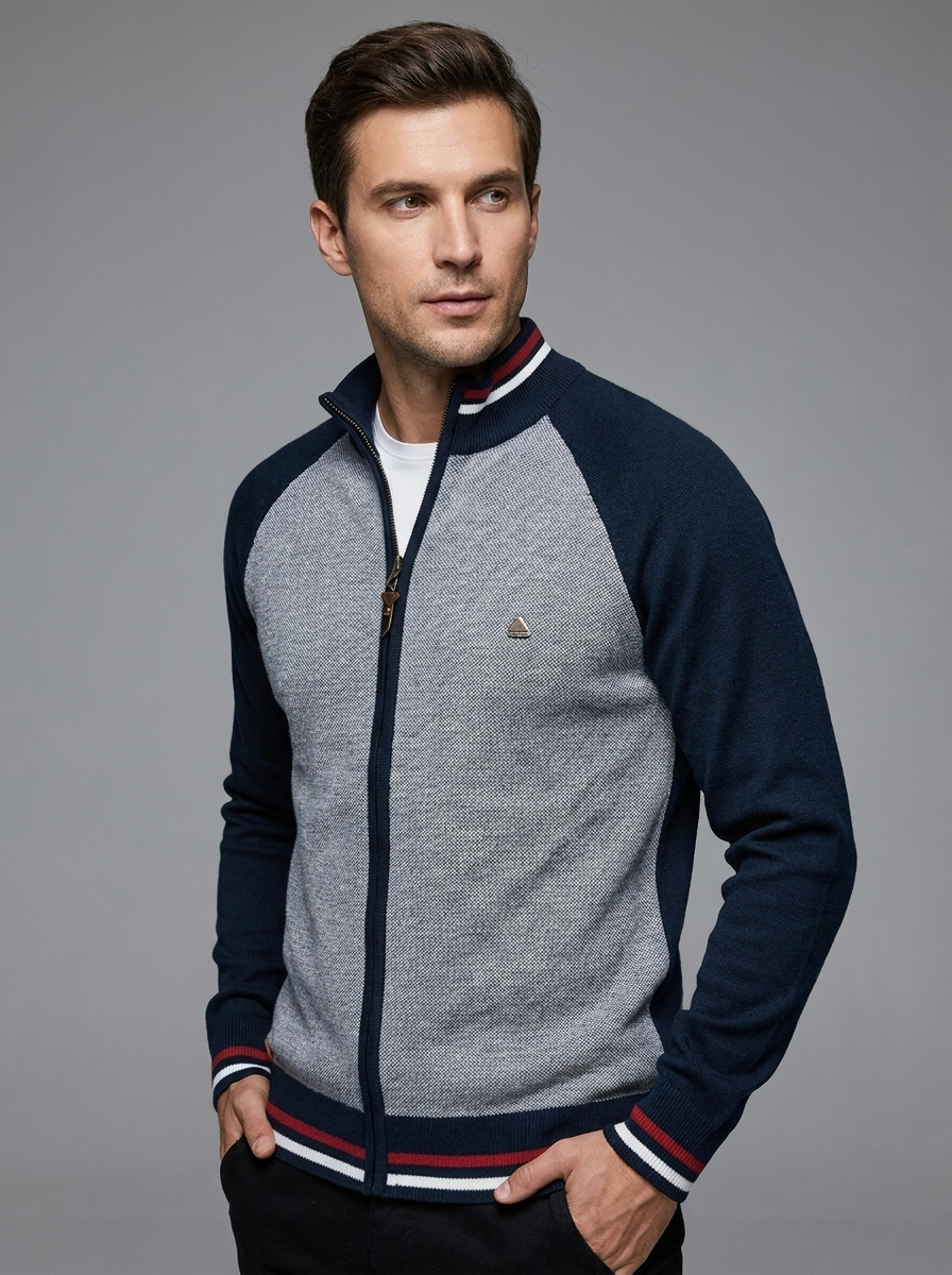 Cárdigan Con Cremallera Para Hombre | Cuello Alzado