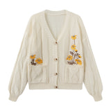Damen-Strickcardigan | Aufgestickte Blumen