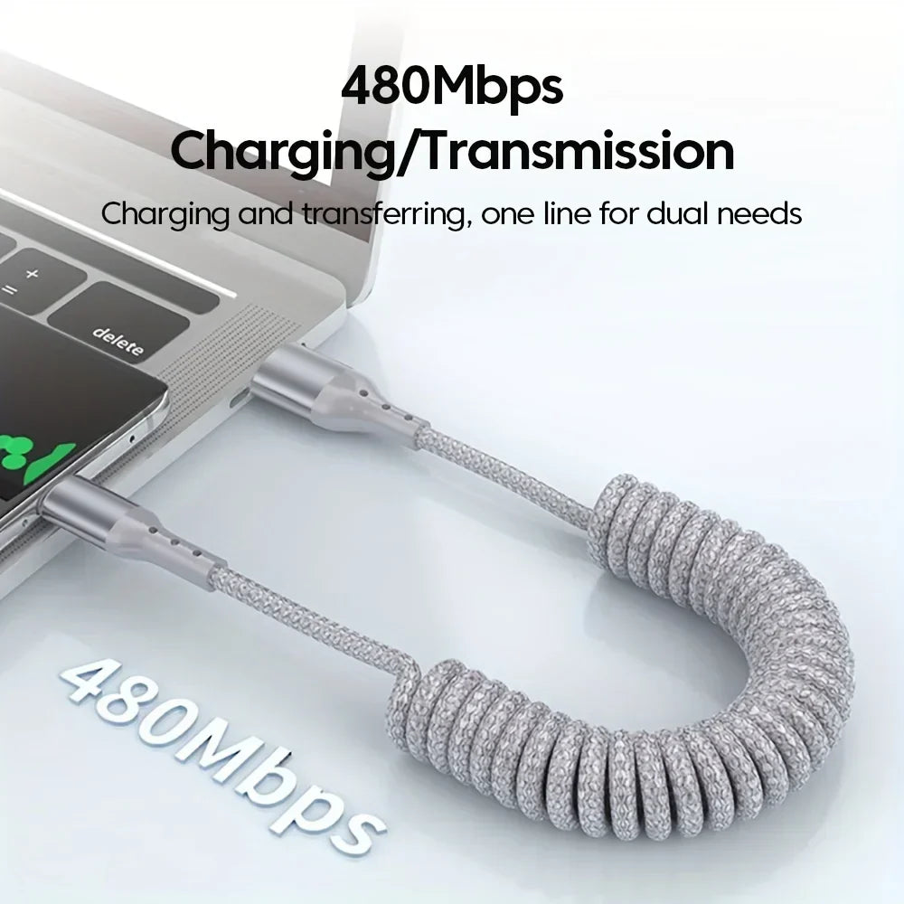 Cable De Carga USB-C | Extensible En Espiral · SeemSeem