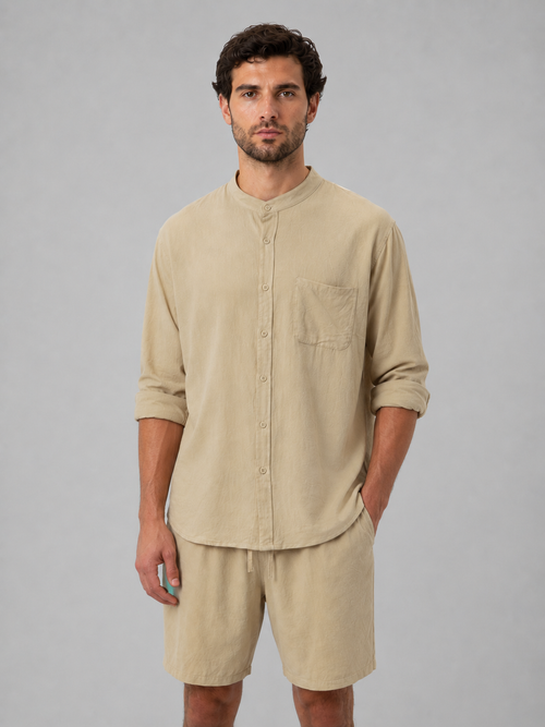 Camisa Cuello Mao Para Hombre | Bolsillo Frontal · SeemSeem