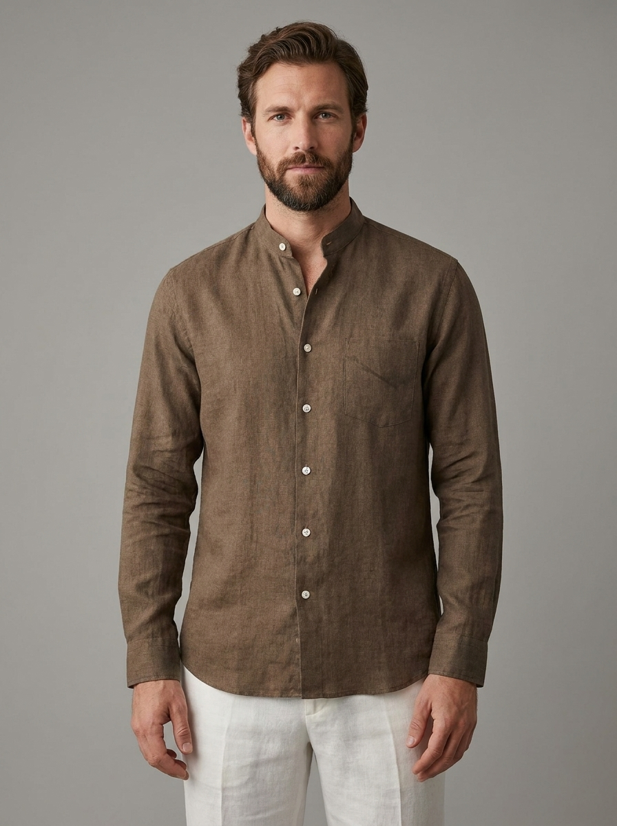 Camisa Cuello Mao Para Hombre | Lino