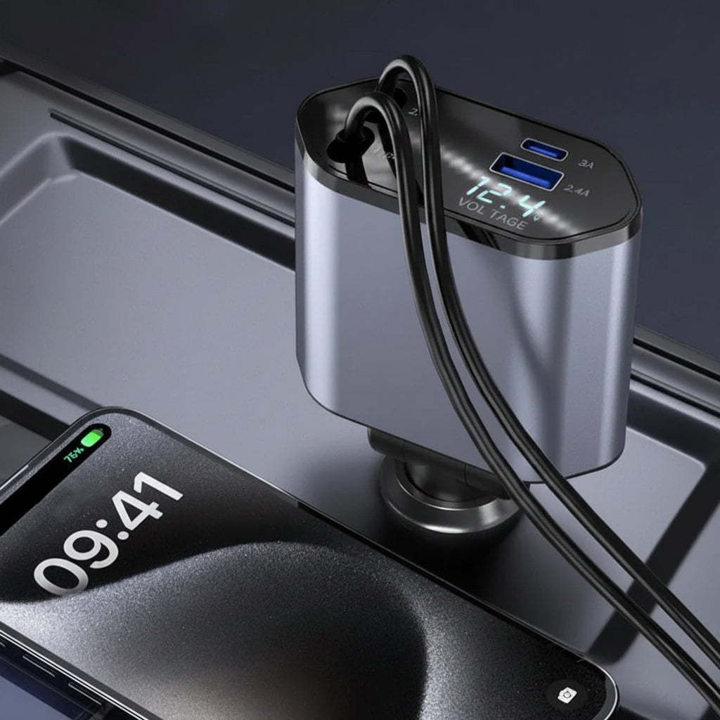 Cargador De Coche Retráctil | Pantalla De Voltaje · SeemSeem