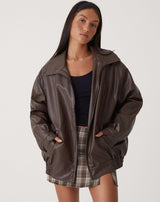 Blouson bomber oversize pour femme | Cuir synthétique