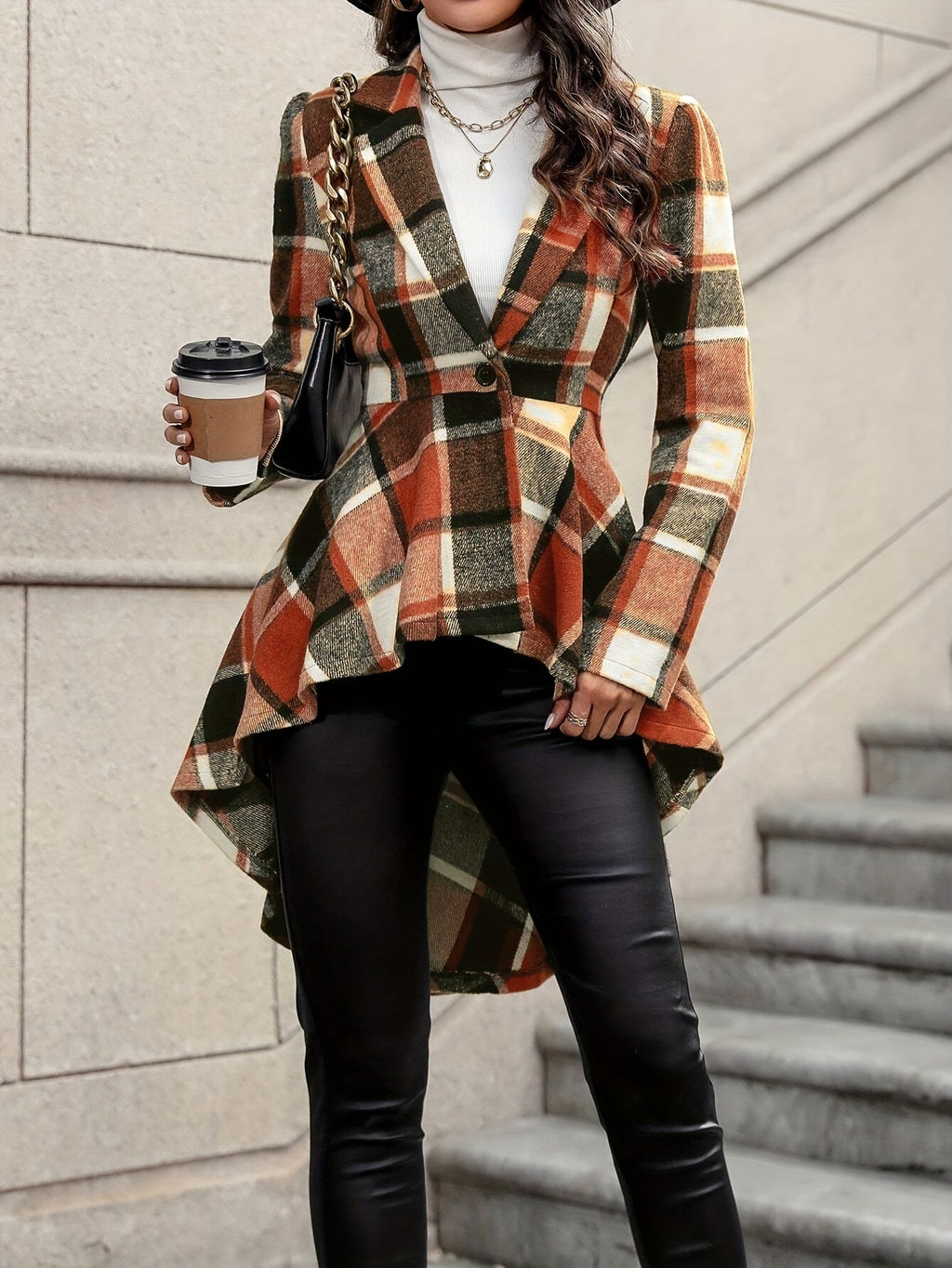 Chaqueta De Cuadros Para Mujer | Bajo Asimétrico · SeemSeem