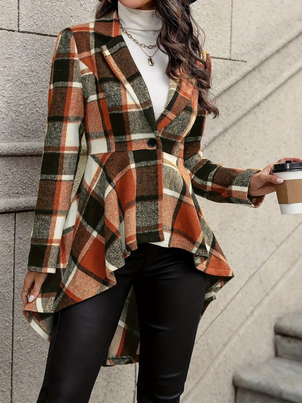 Chaqueta De Cuadros Para Mujer | Bajo Asimétrico · SeemSeem