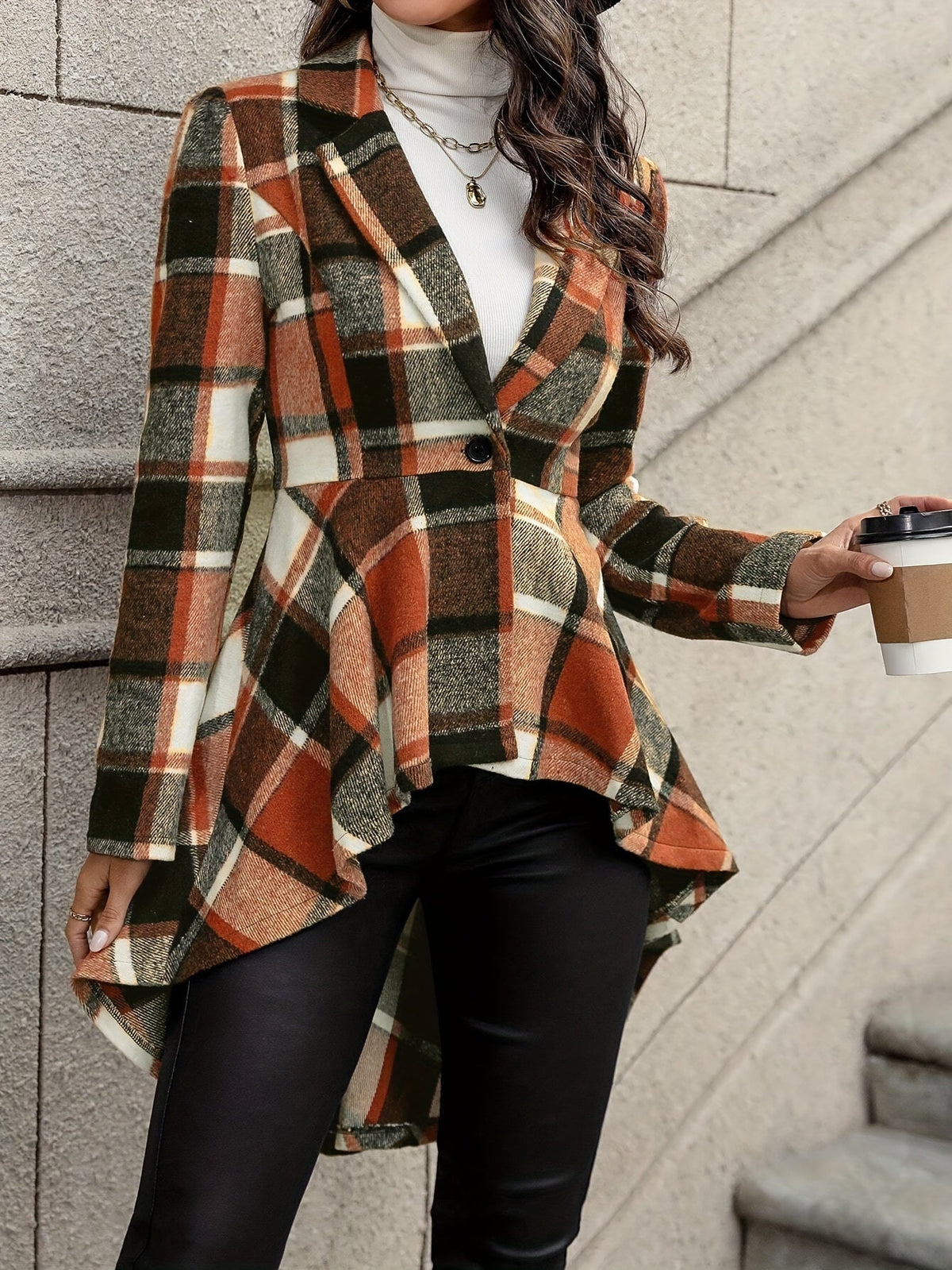 Chaqueta De Cuadros Para Mujer | Bajo Asimétrico · SeemSeem