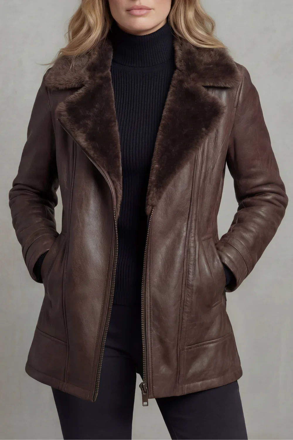 Chaqueta De Cuero Para Mujer | Cuello De Borreguillo · SeemSeem