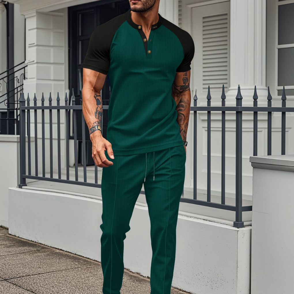 Conjunto Henley Para Hombre | Manga Ranglan · SeemSeem