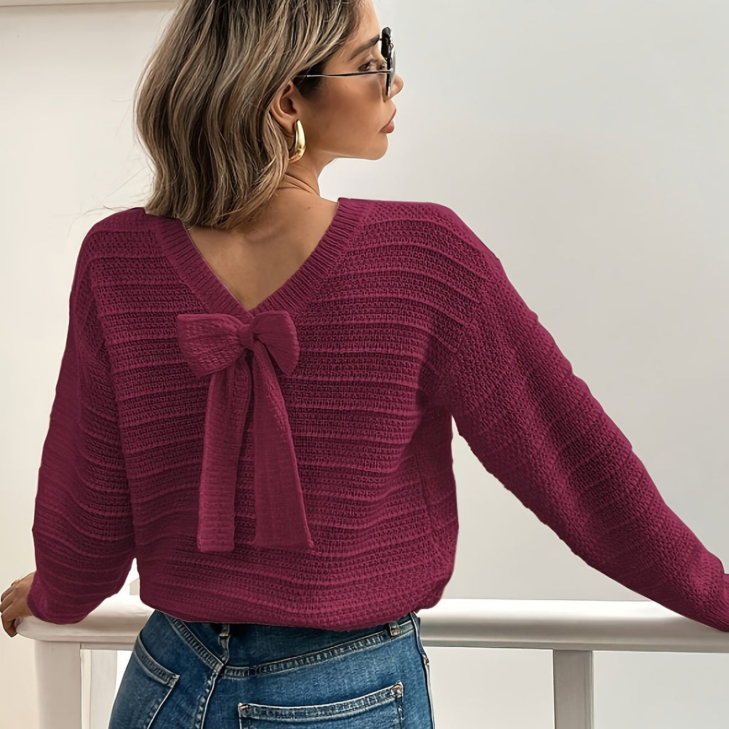 Jersey De Punto Con Lazo Para Mujer | Escote Pico · SeemSeem