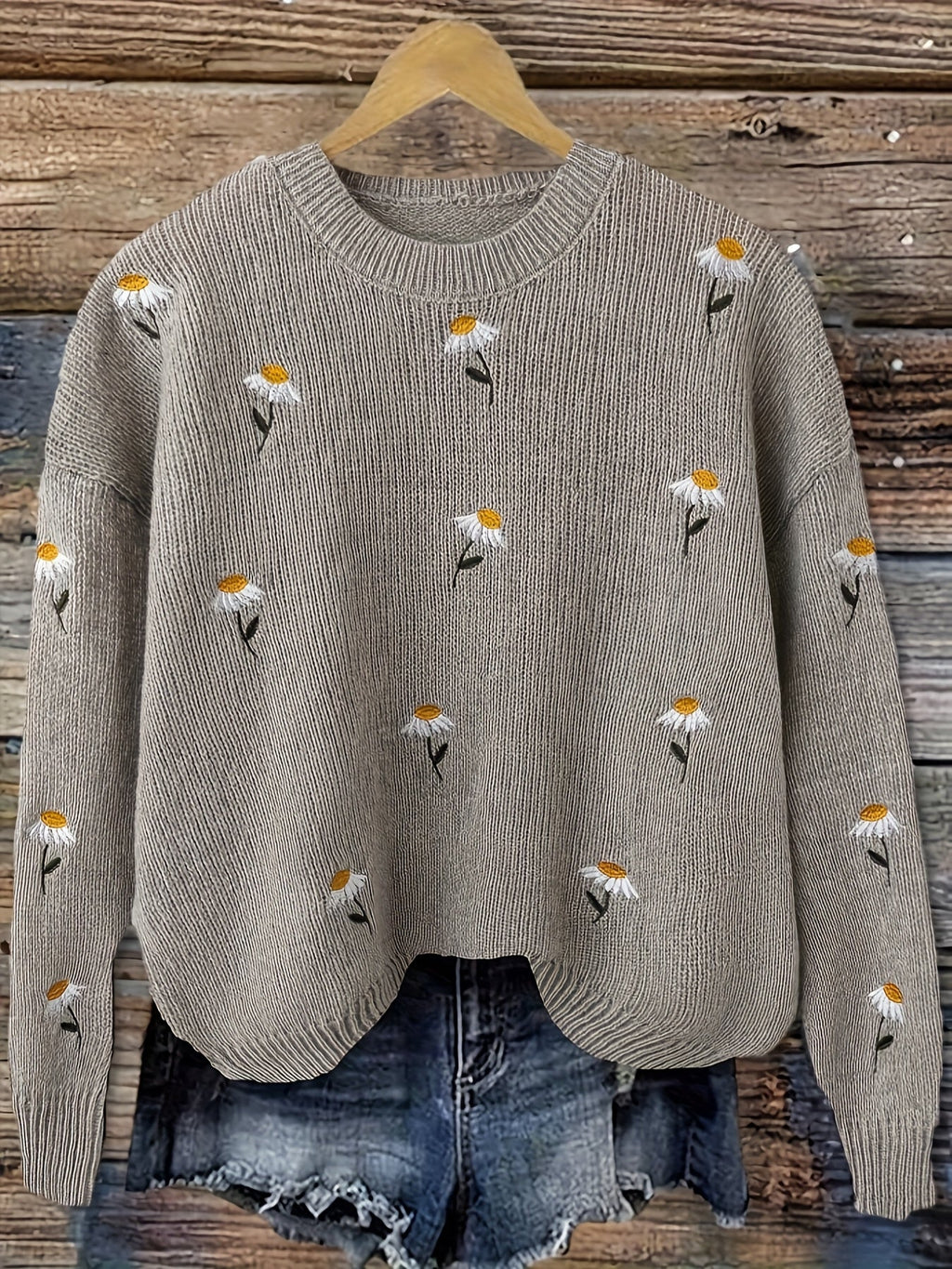 Jersey De Punto Para Mujer | Margaritas Bordadas · SeemSeem