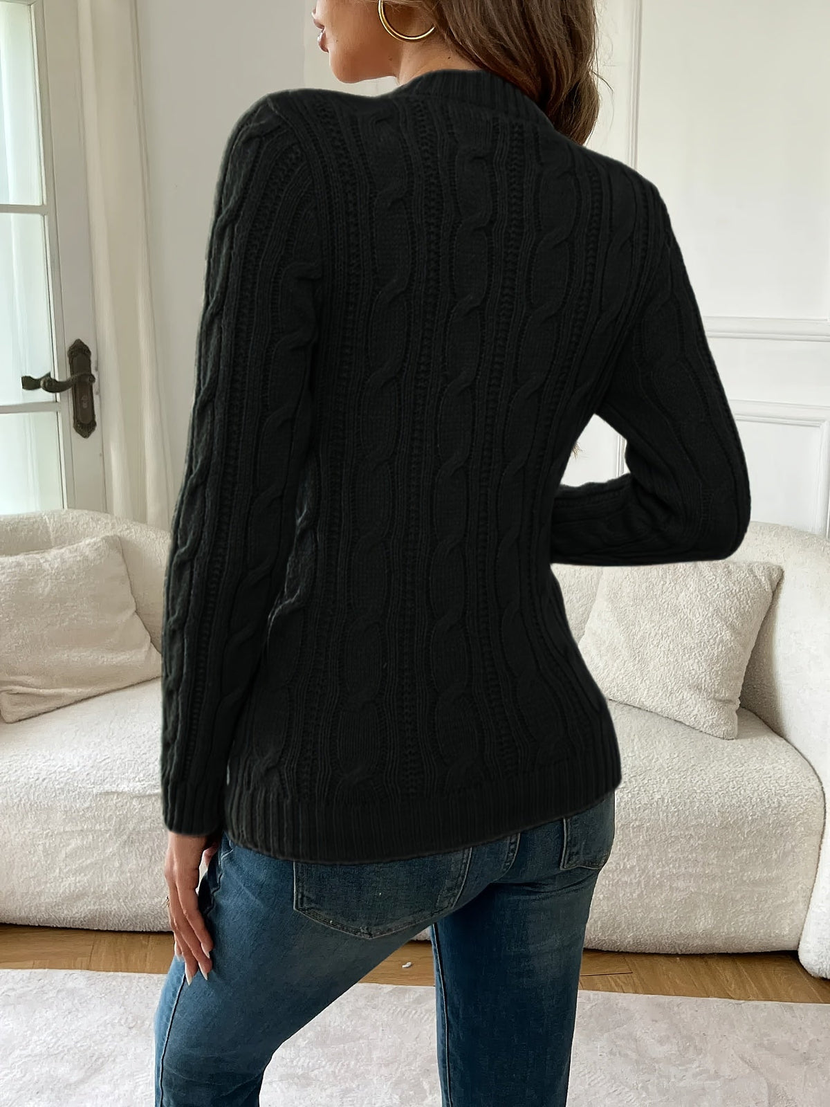 Jersey De Punto Trenzado Para Mujer | Cuello Redondo · SeemSeem