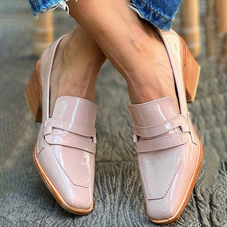 Mocasines Con Tacón Ancho Para Mujer | Acabado Charol · SeemSeem