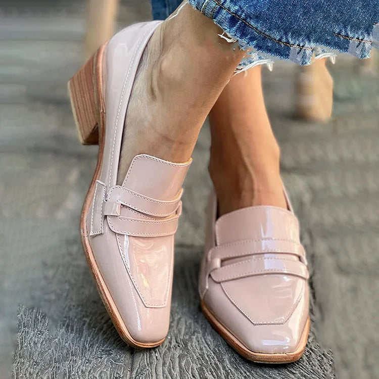 Mocasines Con Tacón Ancho Para Mujer | Acabado Charol · SeemSeem