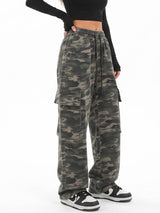 Calças cargo largas para mulher | padrão de camuflagem