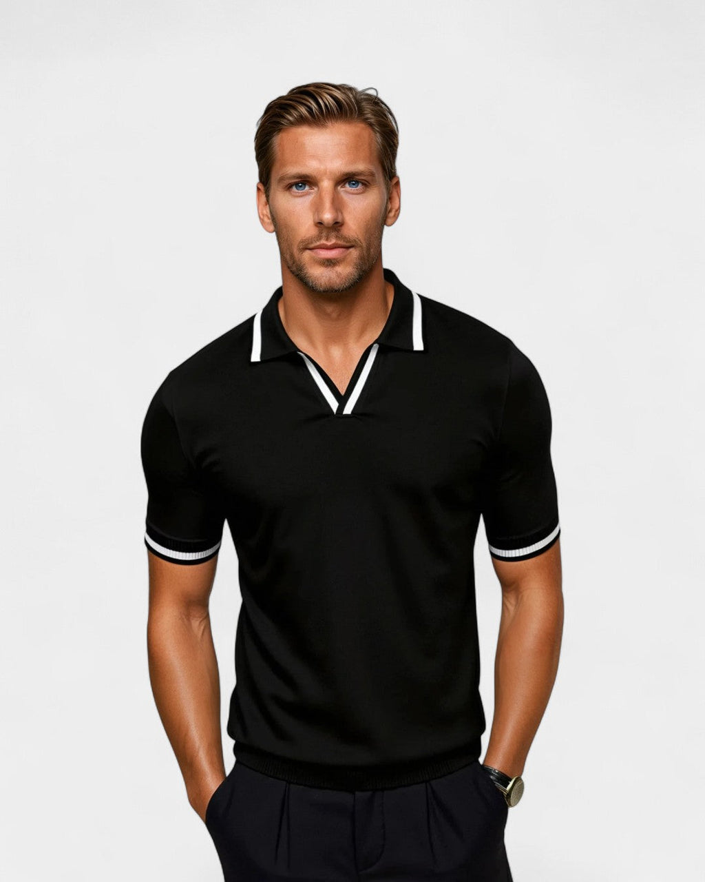 Polo Con Cuello Abierto Para Hombre | Ribete Contrastante · SeemSeem