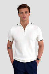 Poloshirt mit halbem Reißverschluss für Herren | Kontrastpaspel