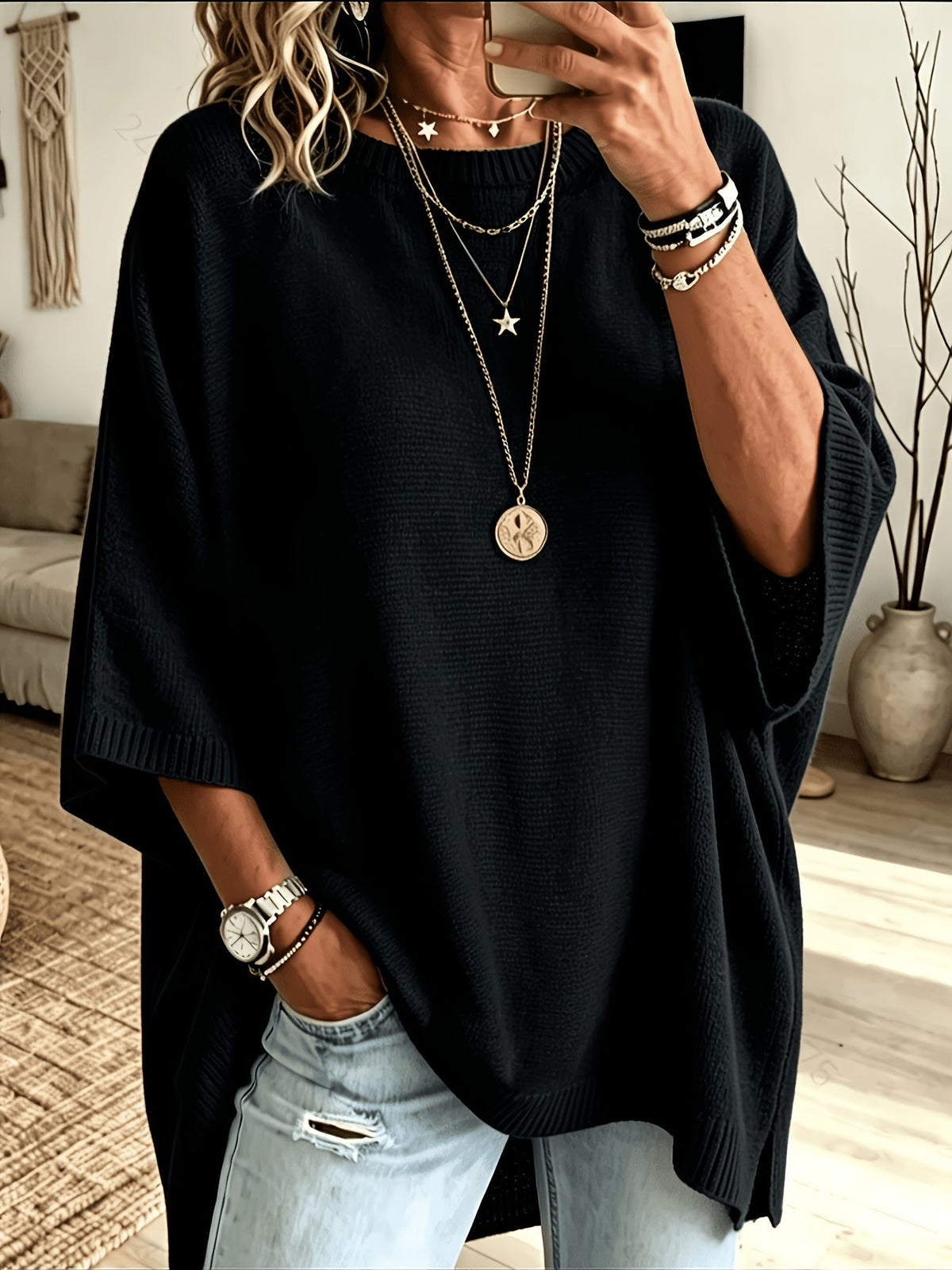 Poncho De Punto Para Mujer | Manga Murciélago · SeemSeem