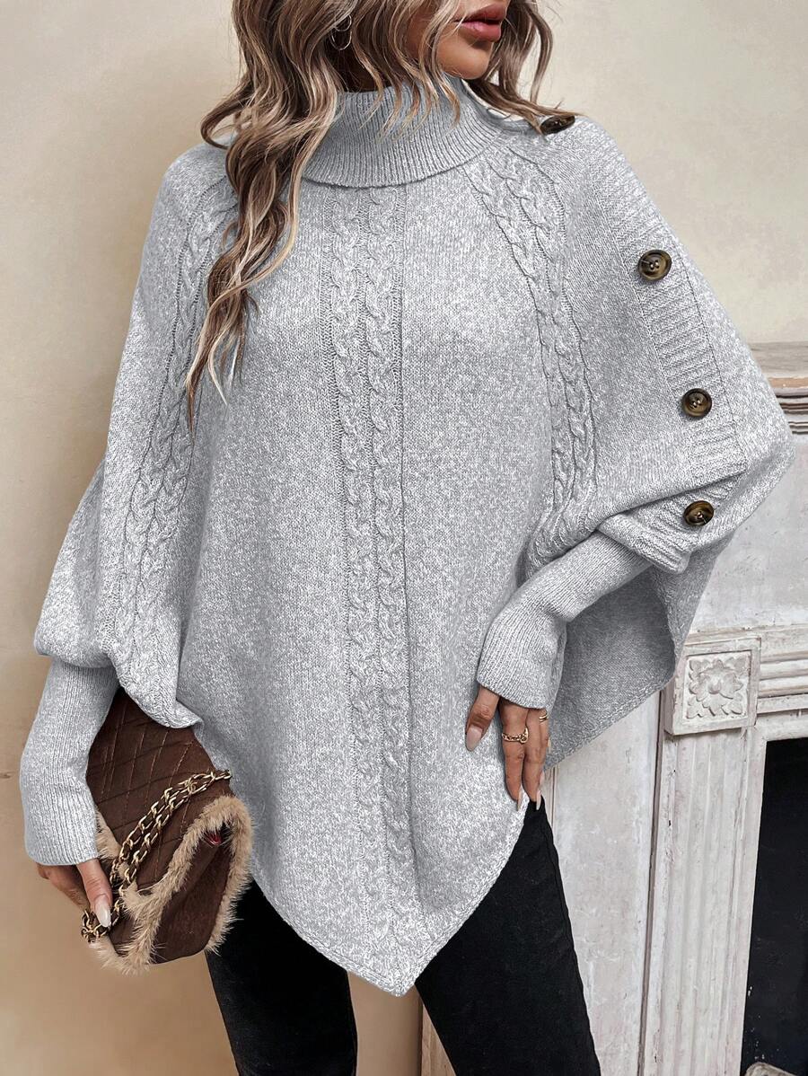 Poncho De Punto Trenzado Para Mujer | Cuello Alto · SeemSeem