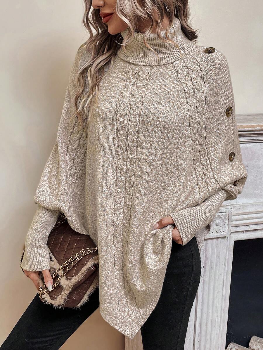 Poncho De Punto Trenzado Para Mujer | Cuello Alto · SeemSeem