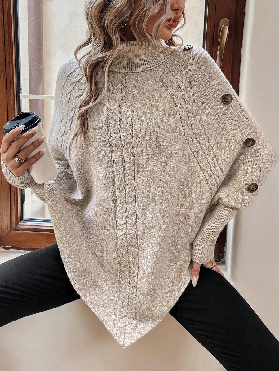 Poncho De Punto Trenzado Para Mujer | Cuello Alto · SeemSeem