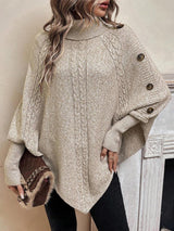 Poncho in maglia intrecciata da donna | Collo alto